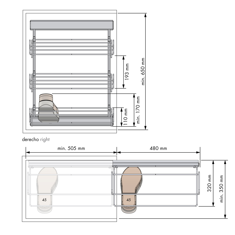 Zapatero extraíble para vestidor